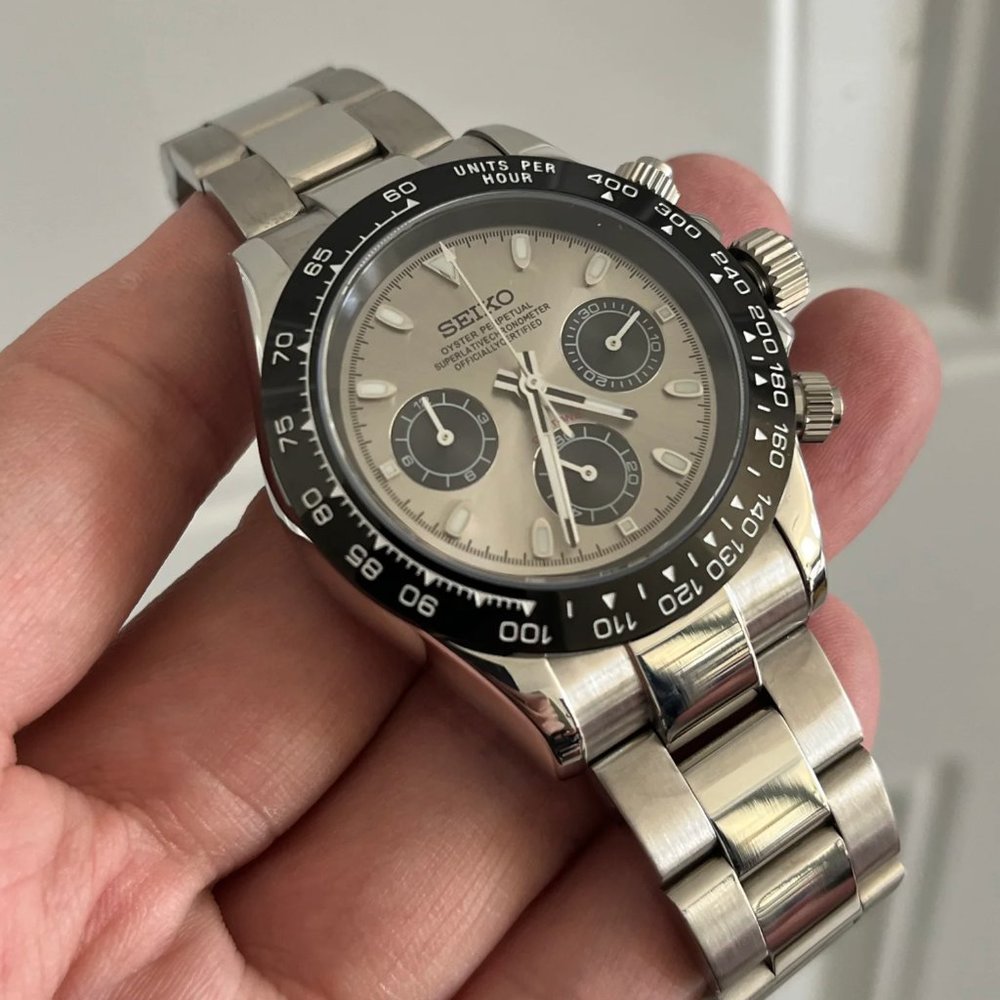 Seiko mod silver Daytona VK63 meca-quartz chronograph watch